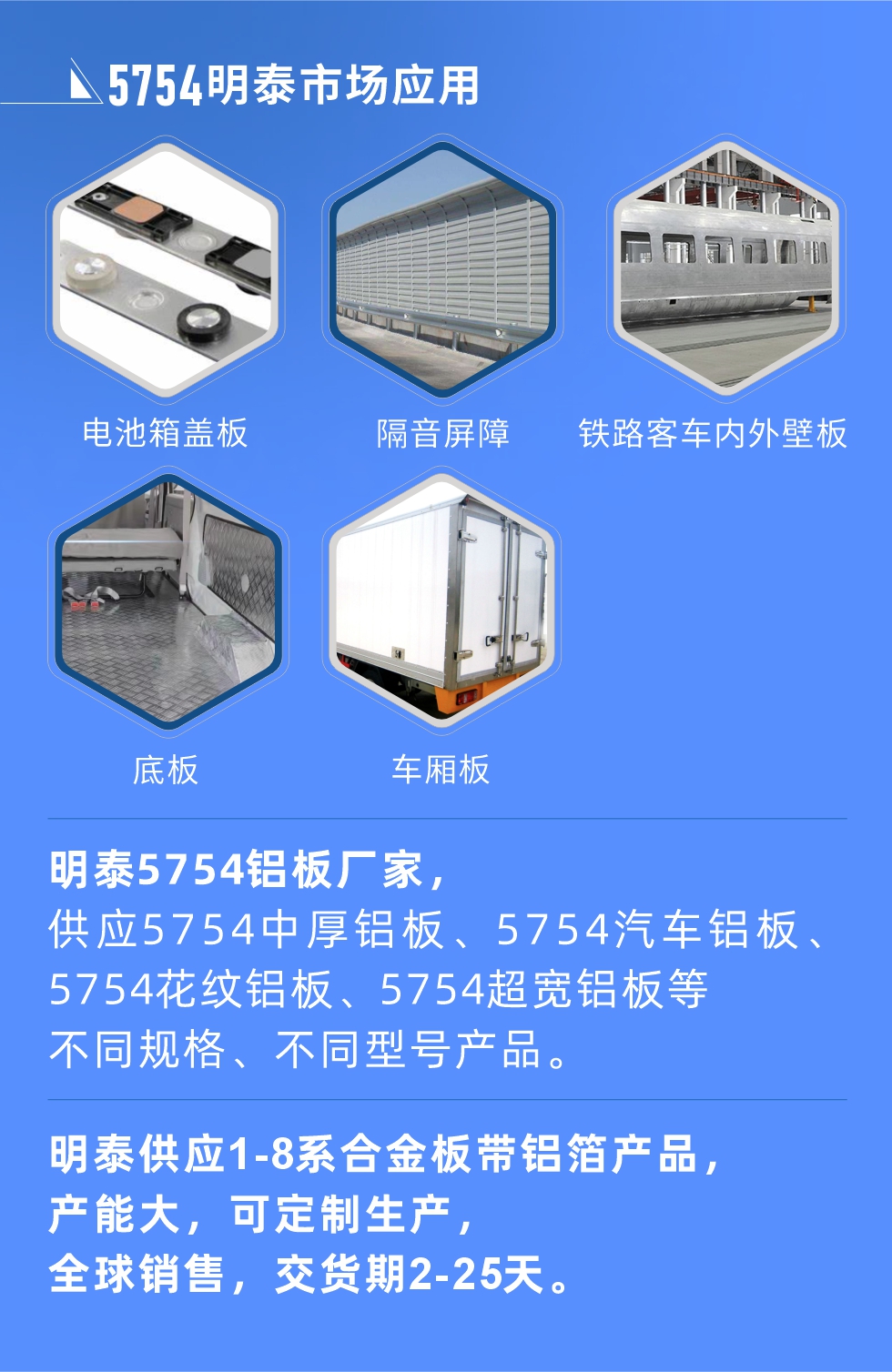 明泰5754鋁板優(yōu)勢

　　1、可焊接性能強(qiáng)，焊接裂縫的傾向低，焊縫和基體金屬的強(qiáng)度高。

　　2、表面的氧化物較少，軋制板材的表面質(zhì)量好，光滑無裂紋，無腐蝕斑點(diǎn)和硝鹽痕跡。

　　3、5754鋁板屬于中高強(qiáng)度的鋁合金，疲勞性能和耐腐蝕性能好。

　　4、可根據(jù)客戶需求定制不同厚度、不同版型的5754鋁板產(chǎn)品。

　　5754鋁板生產(chǎn)以及包裝要求
　　1、表面不允許有裂紋、腐蝕斑點(diǎn)和硝鹽痕跡。

　　2、表面上允許有深度不超過缺陷所在部位壁厚公稱尺寸8%的起皮、氣泡、表面粗超和局部機(jī)械損傷，但缺陷深度不能超過0.5mm,缺陷總面積不超過板材總面積的5%。

　　3、允許供貨方沿型材縱向打光至表面光滑。

　　4、其他要求：有需求方和供貨方自己擬定。

